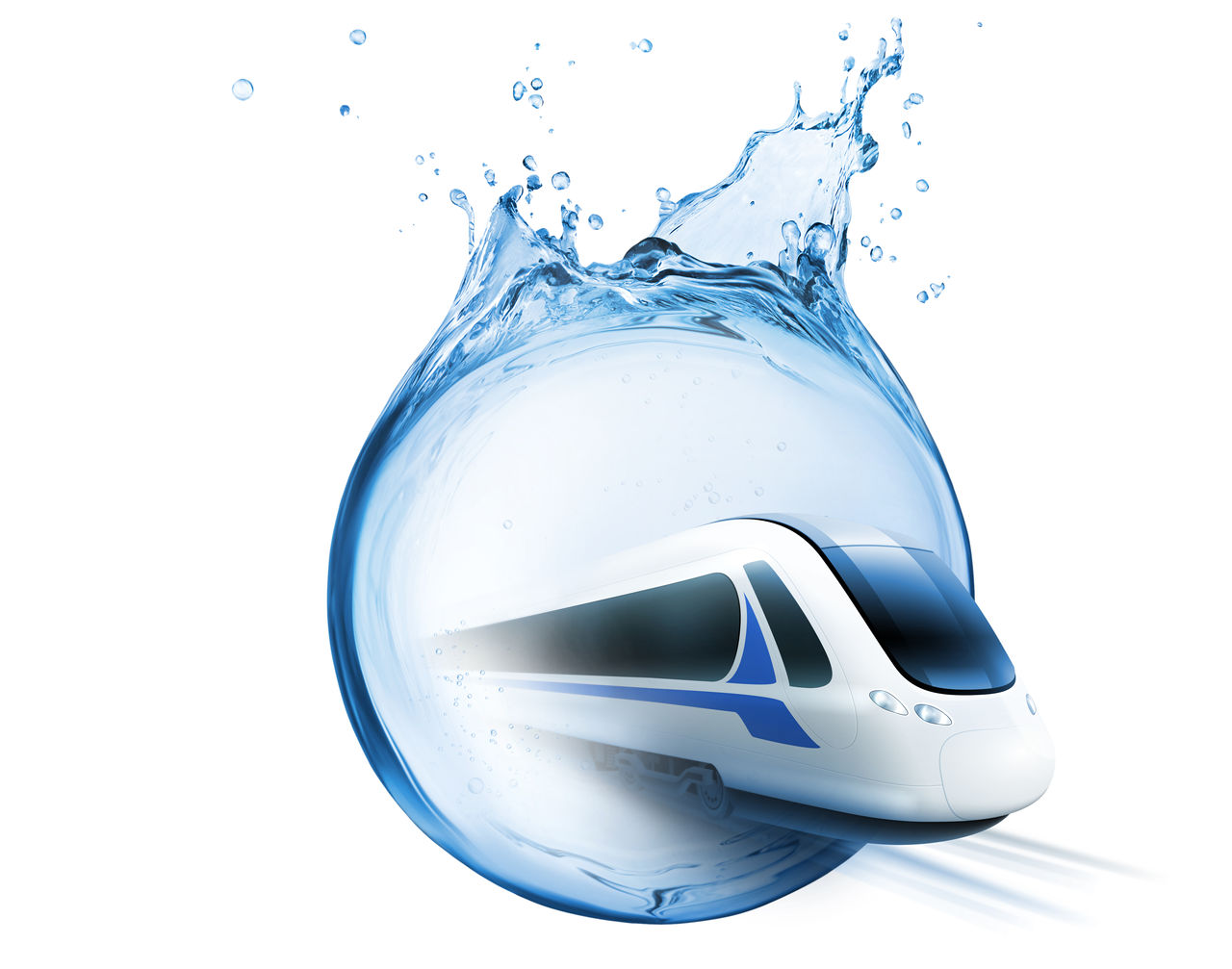 Abstract reservoir of water in the form of a sphere and a train