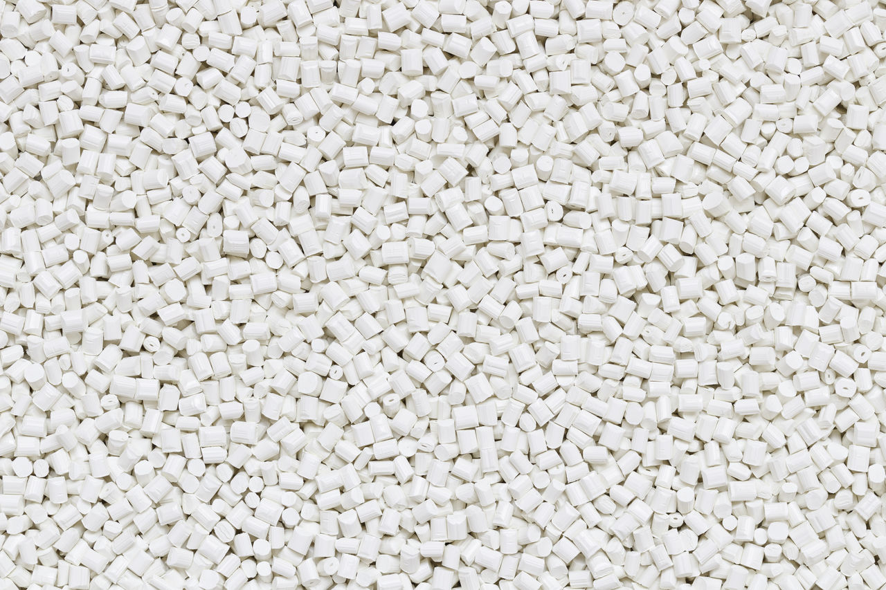 top view of white plastic resin ( Masterbatch ) background; Shutterstock ID 677926228