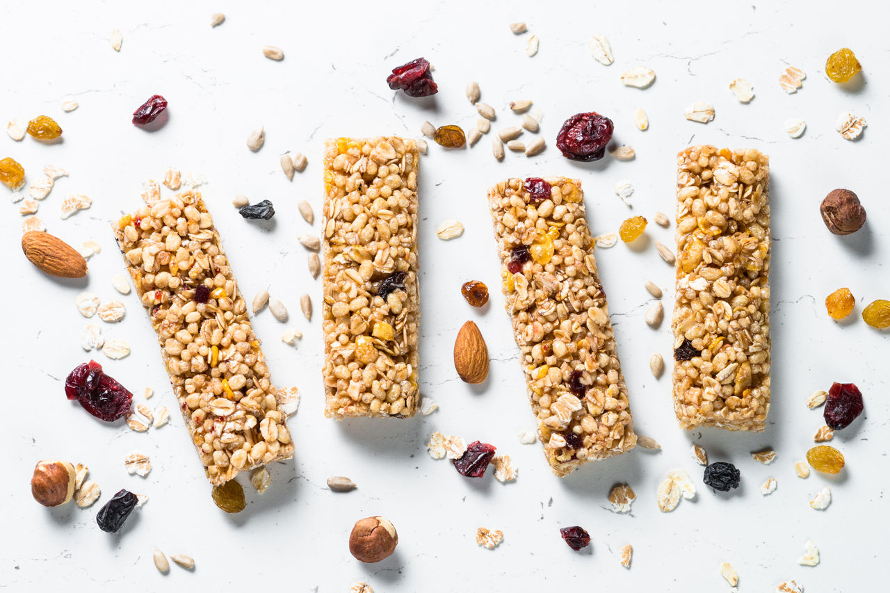 Cereal bars with chocolate and nuts