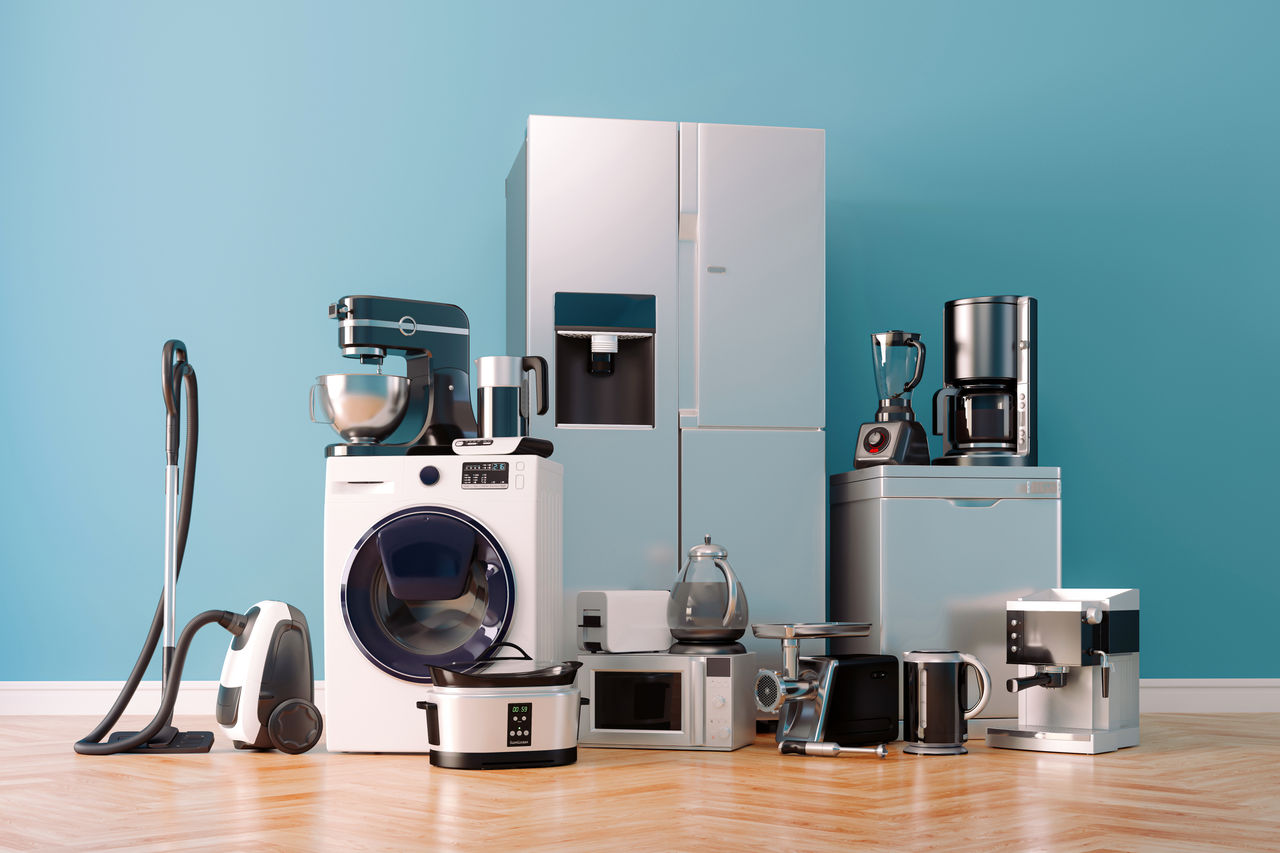 3d render of home appliances collection set; Shutterstock ID 1668941440; purchase_order: POL Website_ looptech; job: ; client: ; other: 